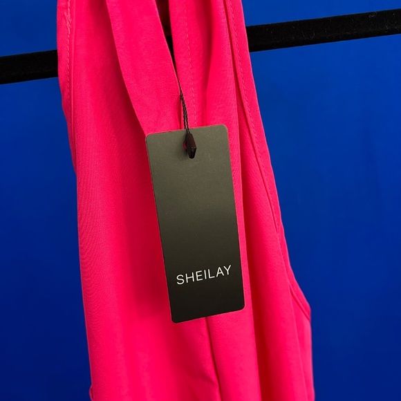 👗💖NWT🤩 |•SHEILAY•| Pink Rayon Keyhole Tie Around Neck Dress Size M 17.5" PTP - Picture 8 of 8